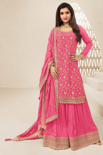 Pink Embroidered Design Trendy Palazzo Suit 