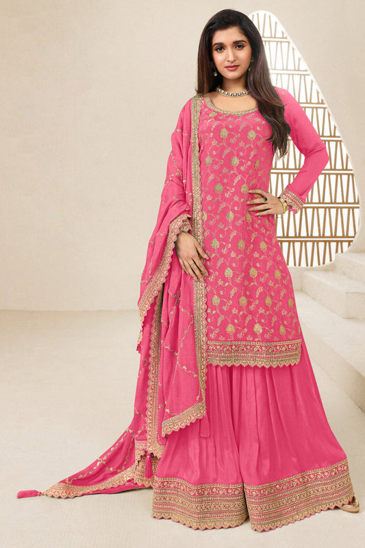 Pink Embroidered Design Trendy Palazzo Suit 