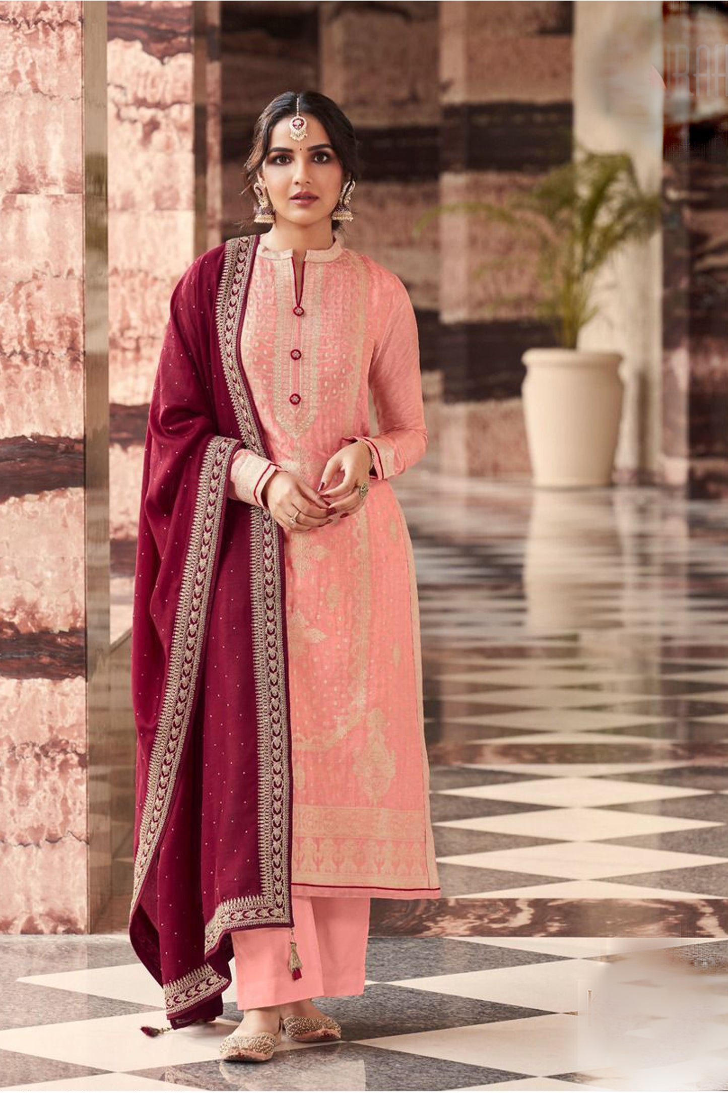 Fusion Peach Puff Salwar Kameez Suit With Western Touch