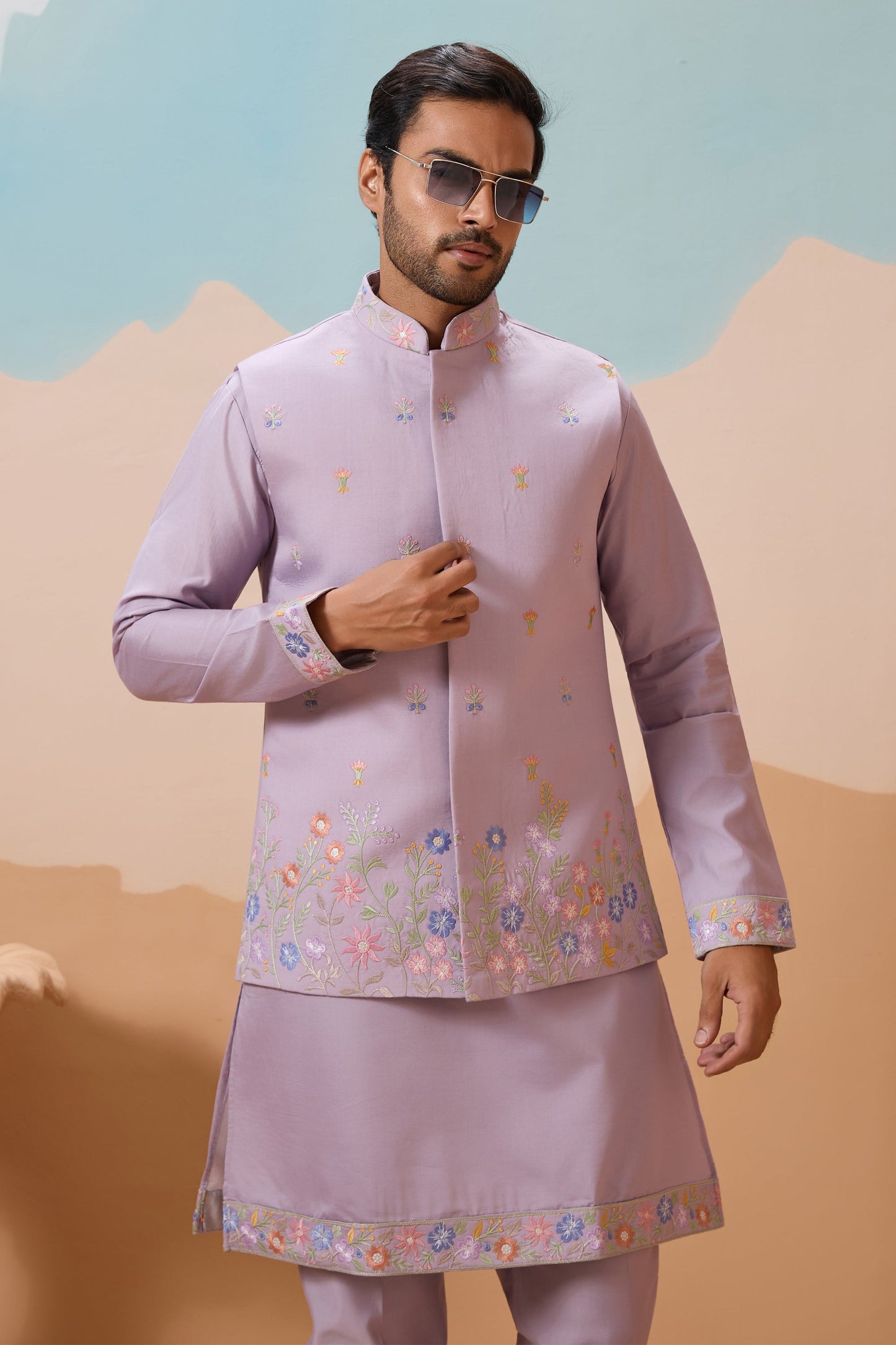 Man Salwar Kurta Lavender Ethnic Wedding Outfit