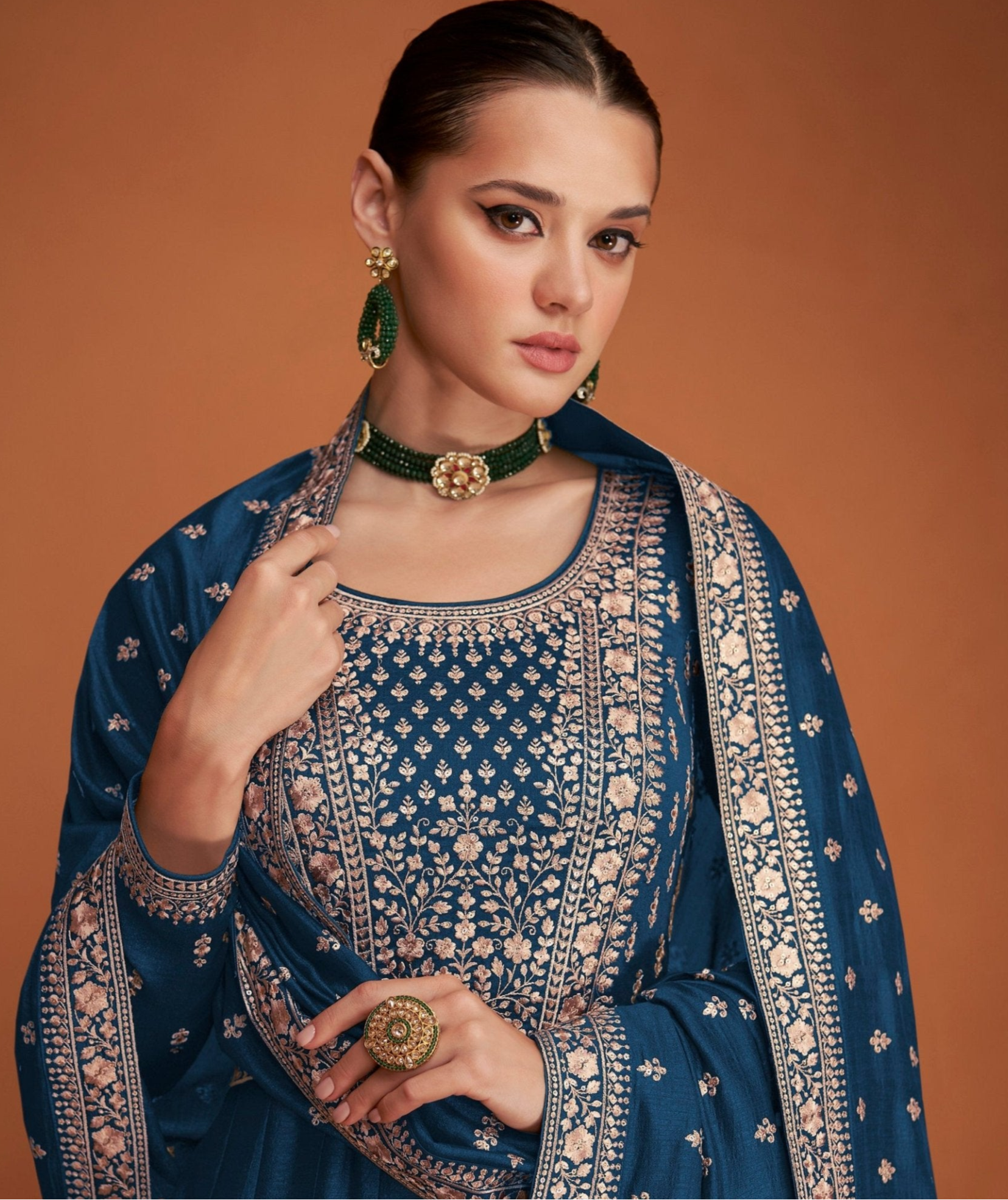 Embroidery Worked Full Long Stitched with Dupatta Anarkali Gown