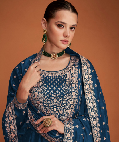 Embroidery Worked Full Long Stitched with Dupatta Anarkali Gown