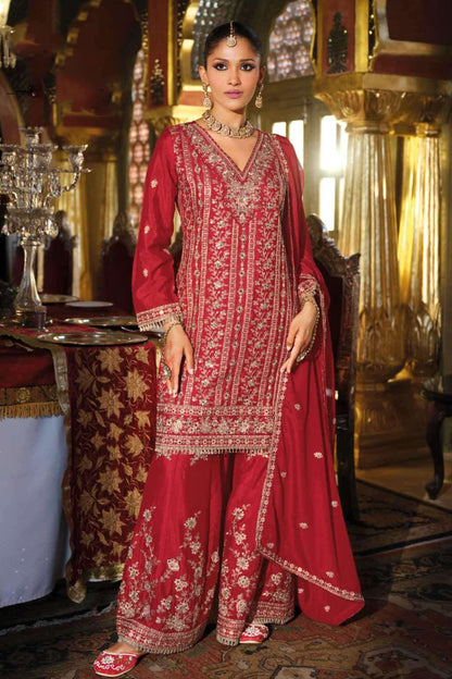 heavy chinon silk sharara with detailed embroidery
