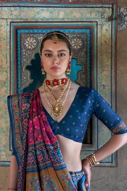 Pink Silk Blouse With Handwork Embroidery Paired With Grey Wedding Saree