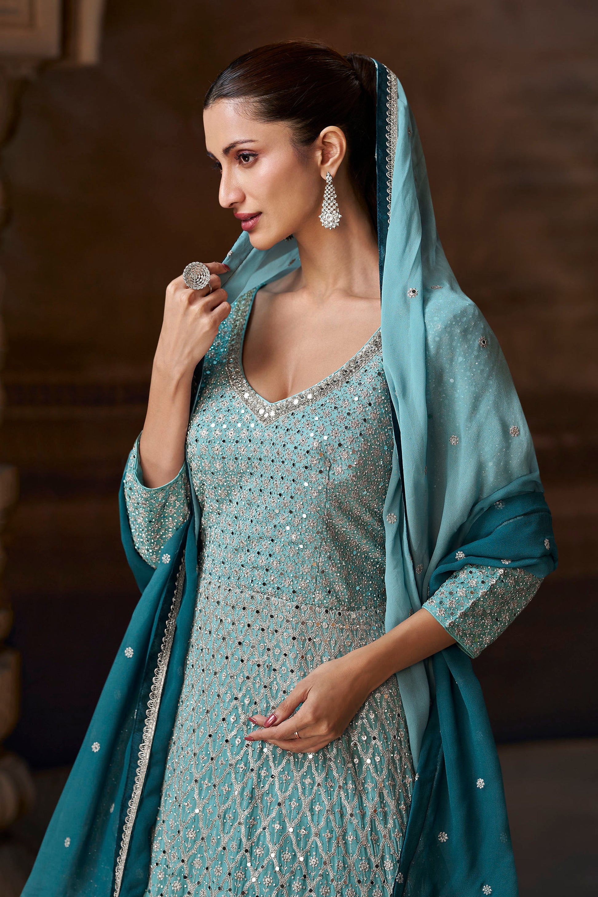 Heavy Embroidery Georgette Anarkali Gowns​ Beautiful Party Wear Suits 