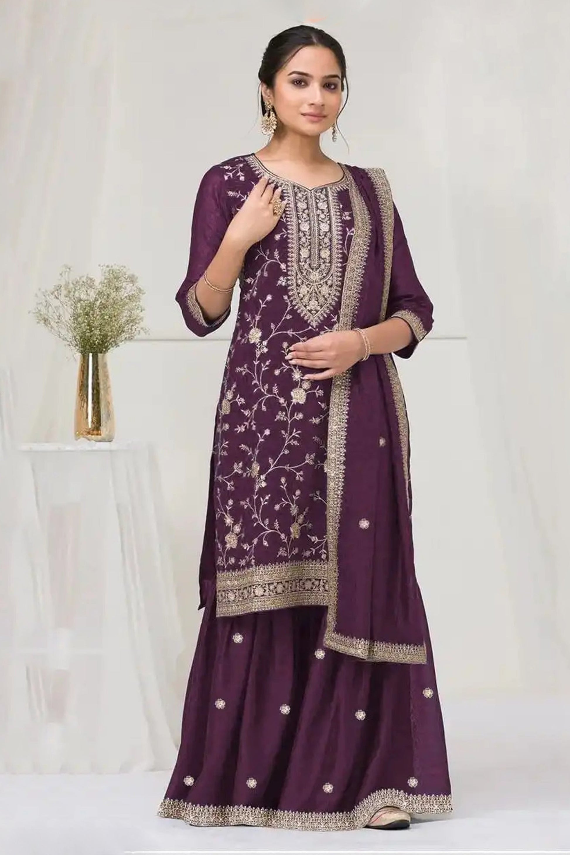 Embroidered Designer Palazzo Suit With Dupatta