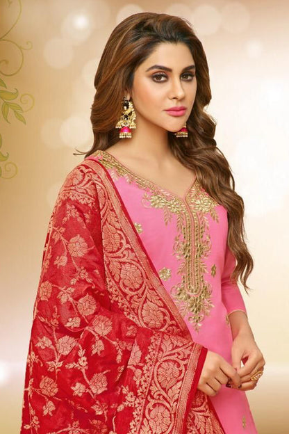 Pink patiala suit with multi gota work front view