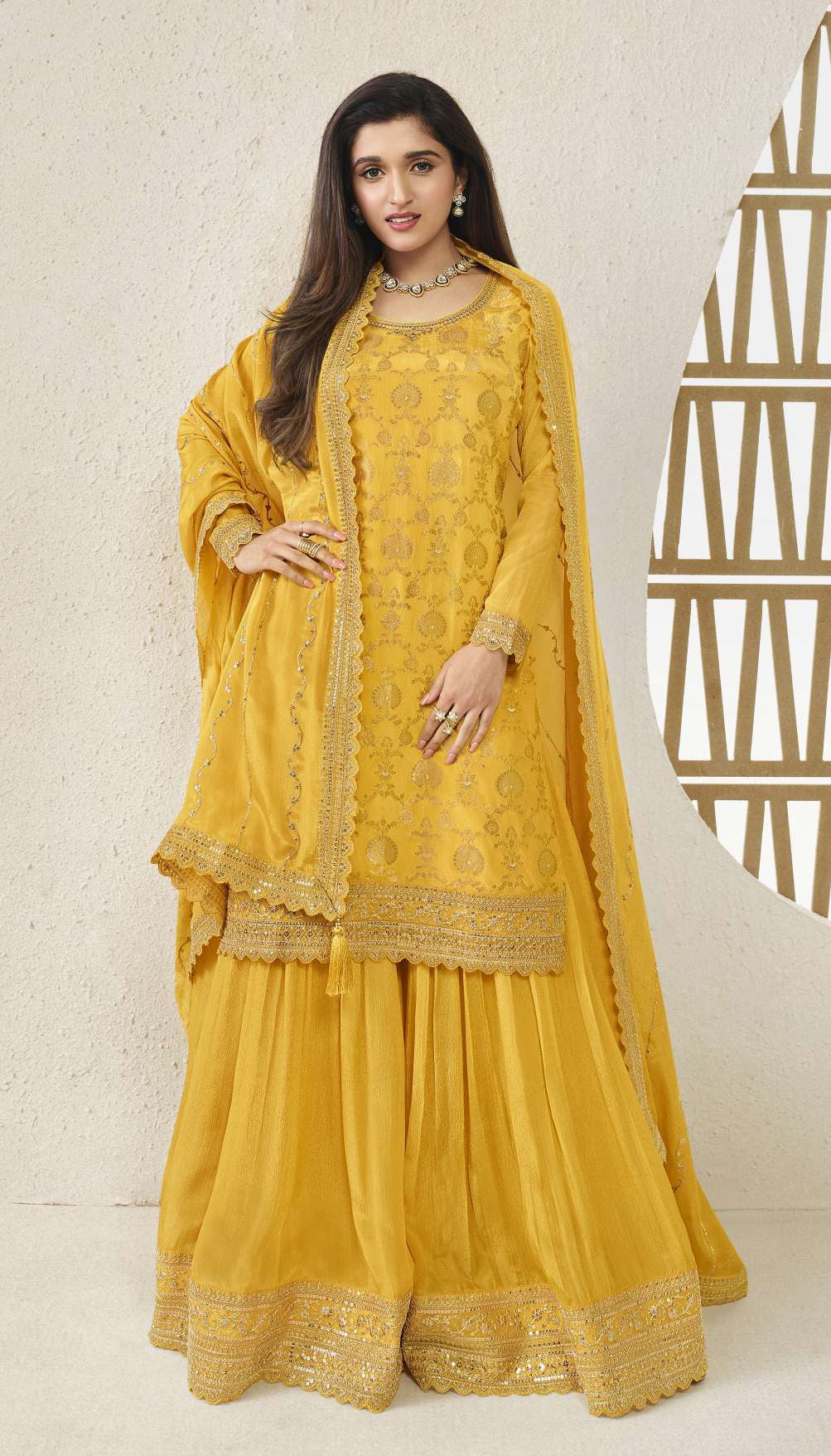 Ethnic Style Party Outfit Embroidered Palazzo Suit 