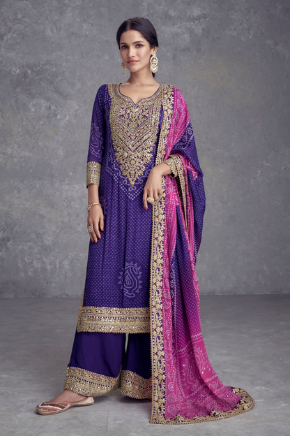 latest Designer Purple Digital Printed Palazzo Suit 