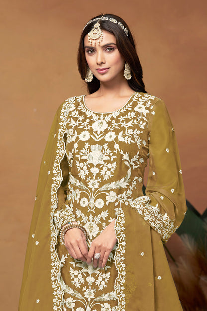 Designer Yellow Organza Salwar Kameez Suit With Matching Dupatta For Festive Occasions
