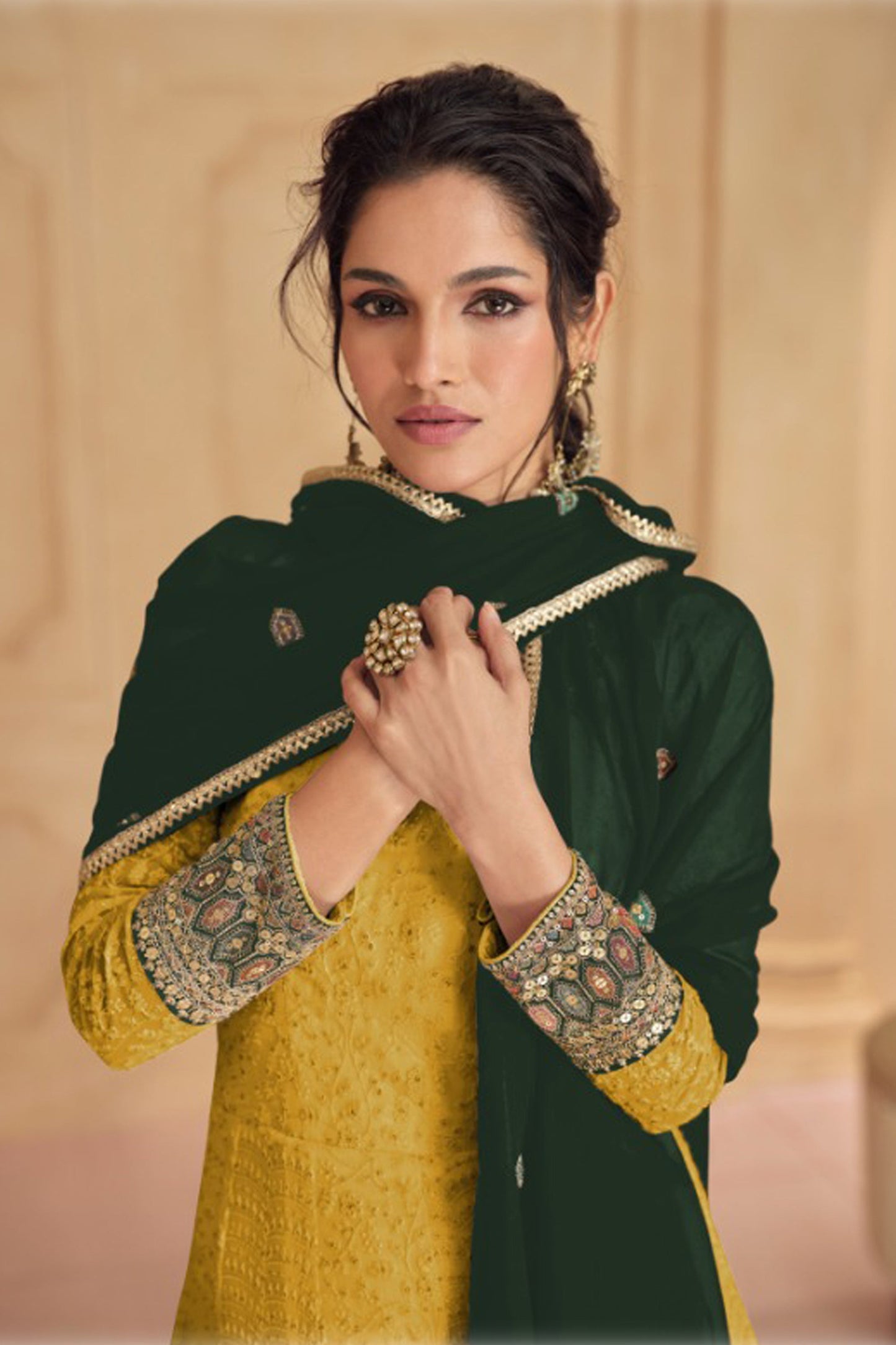 Yellow Anarkali Gown Designer Function Party Wear Dupatta Suit for Her