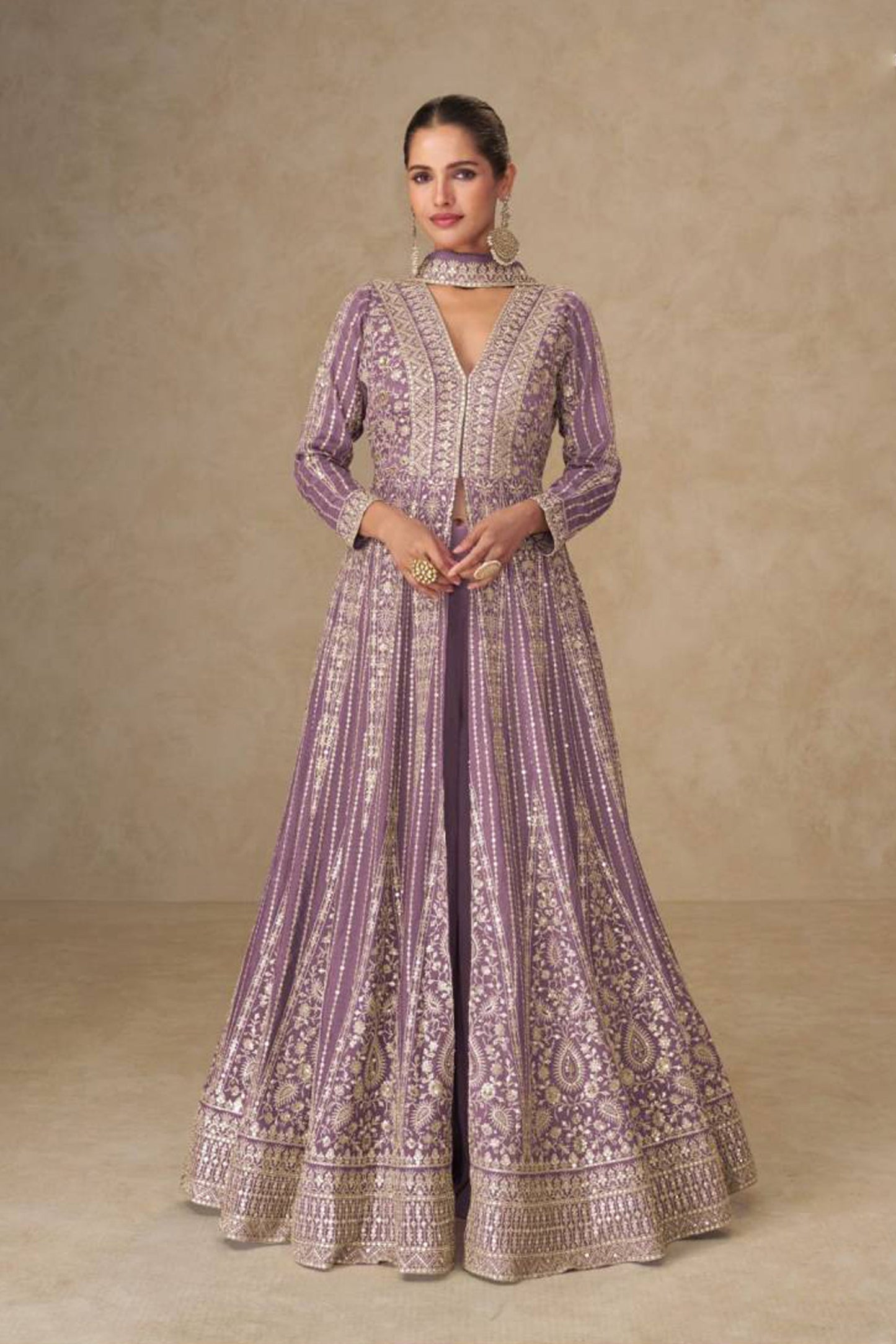 Indian anarkali gown showing full flare silhouette