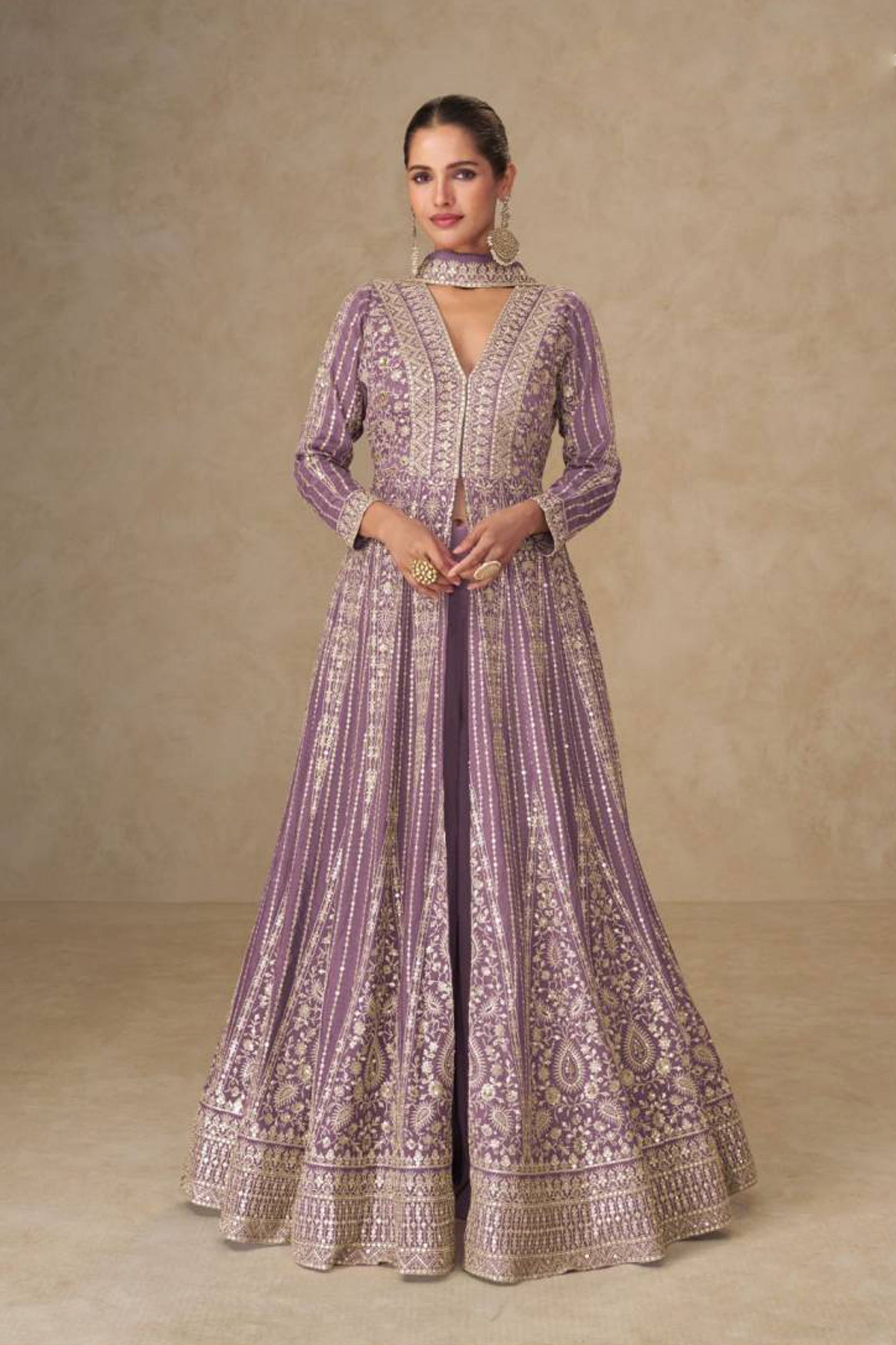 Indian anarkali gown showing full flare silhouette