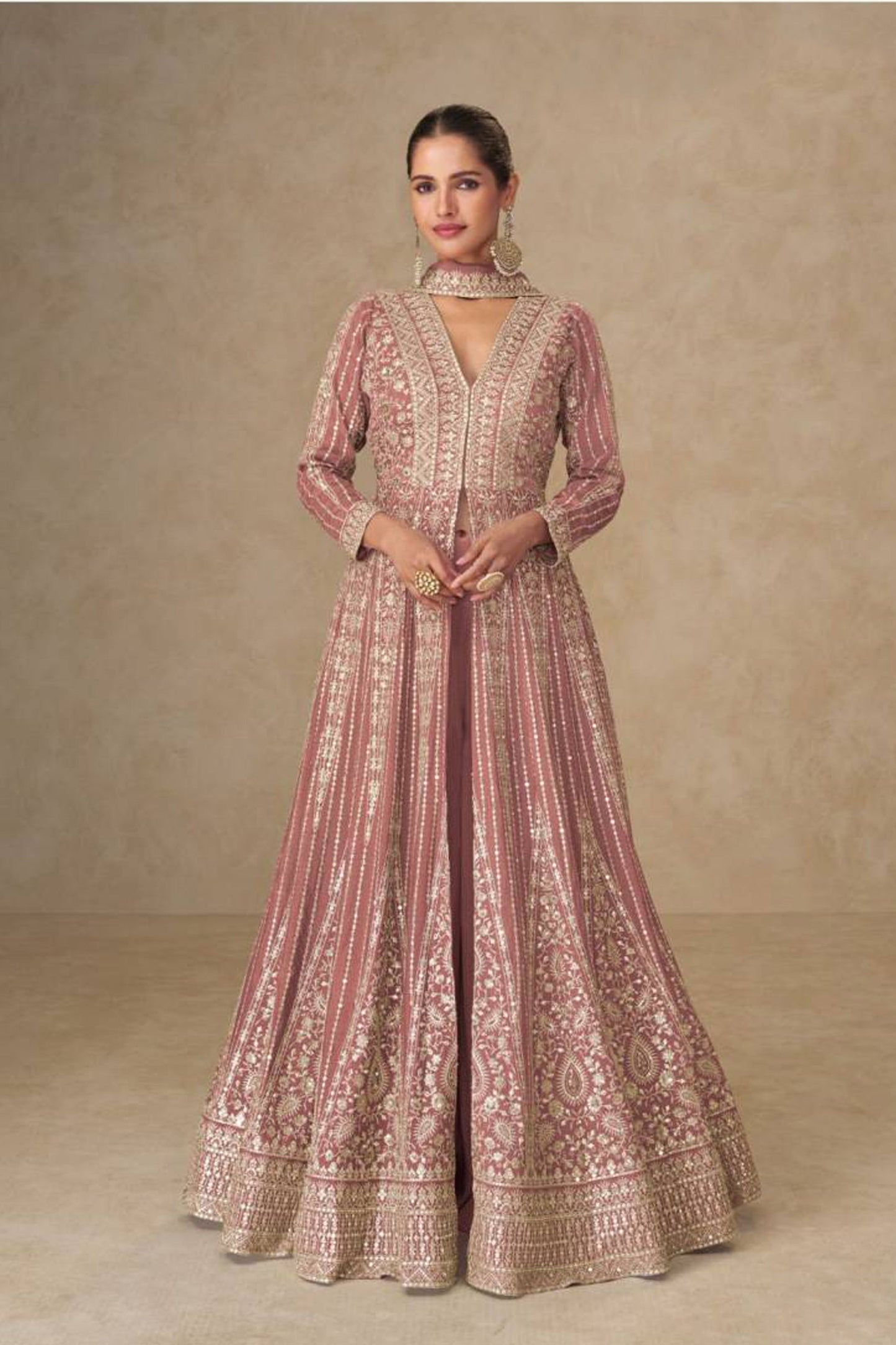 Anarkali suit in baby pink with Pakistani design