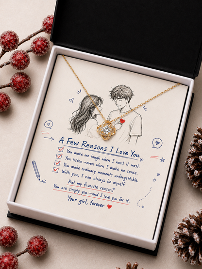 Boyfriend anniversary gift featuring an elegant pendant necklace and emotional relationship message card