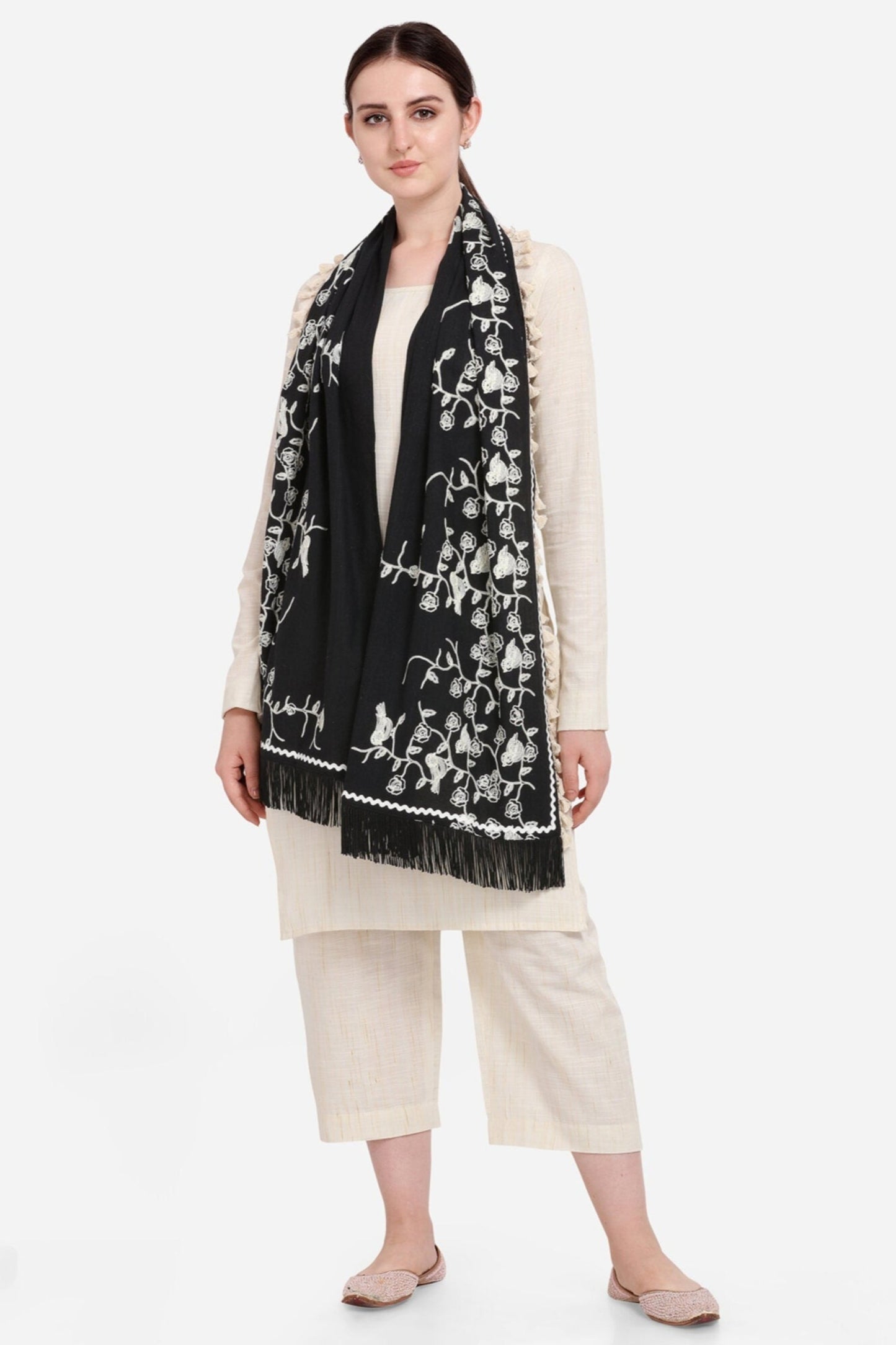 black bridal dupatta with floral embroidery