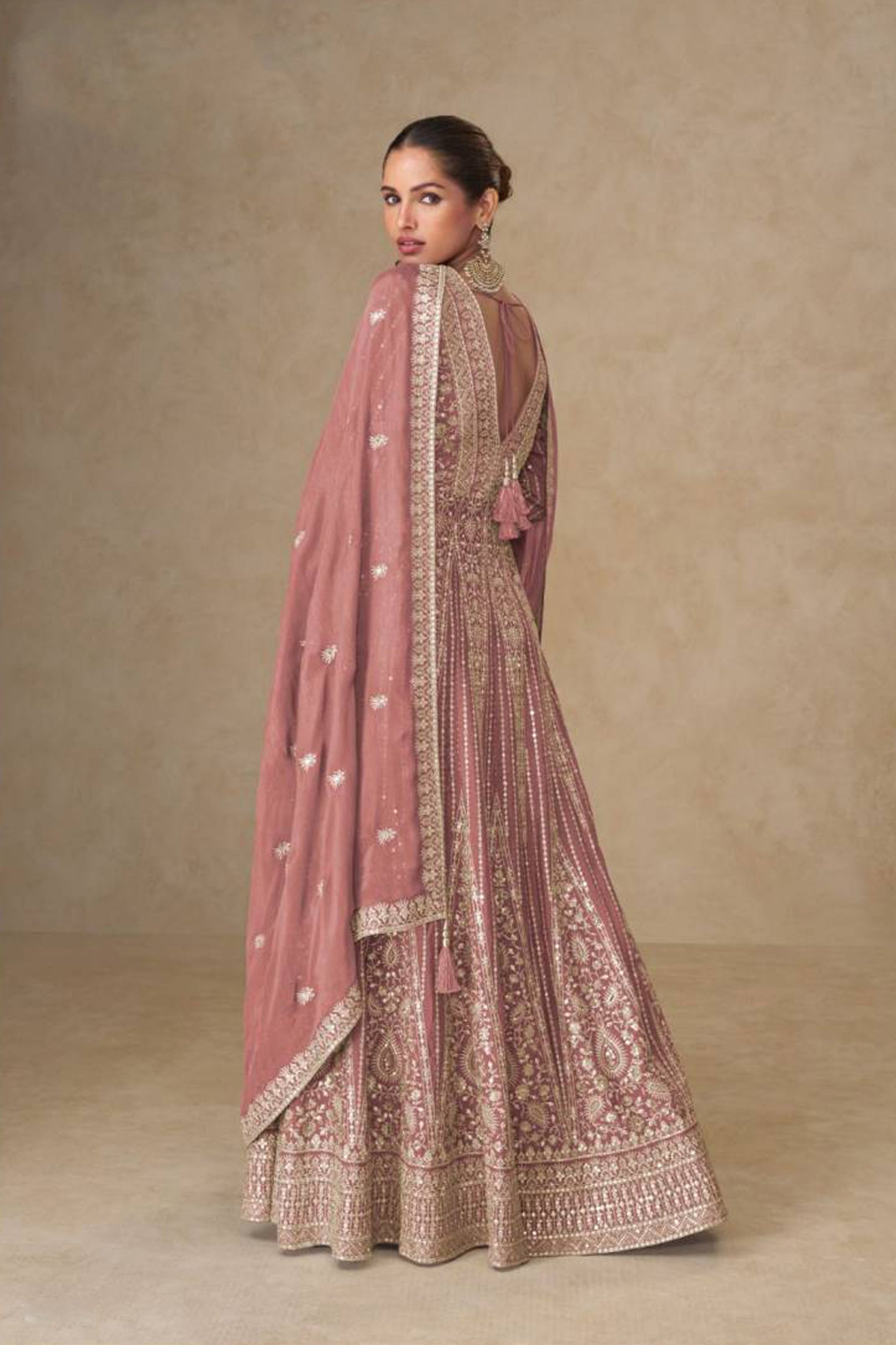 Baby pink anarakali dresses with sequin detailing