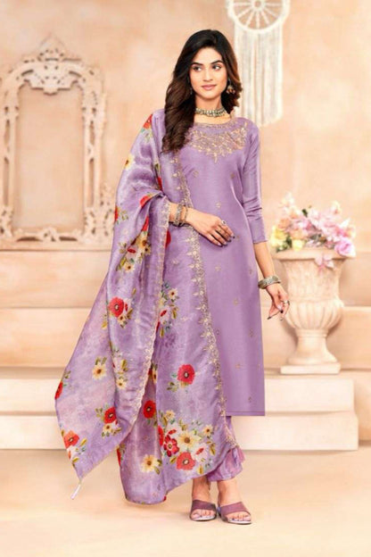 Cotton salwar kameez in lavender with digital printed work for USA