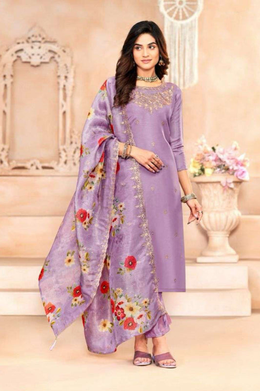 Cotton salwar kameez in lavender with digital printed work for USA