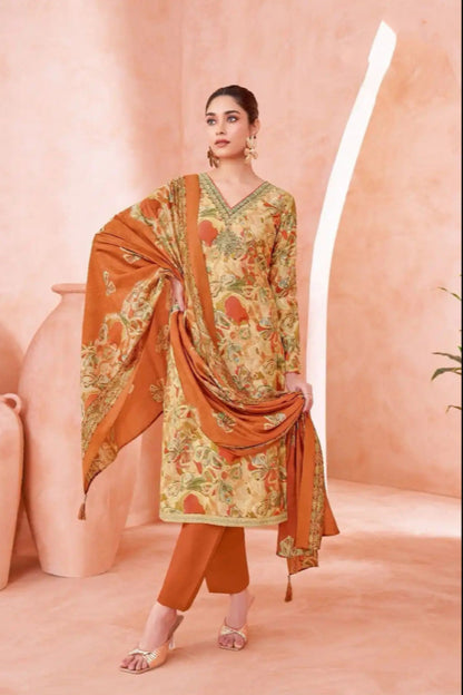 cotton summer dress in dark orange salwar kameez
