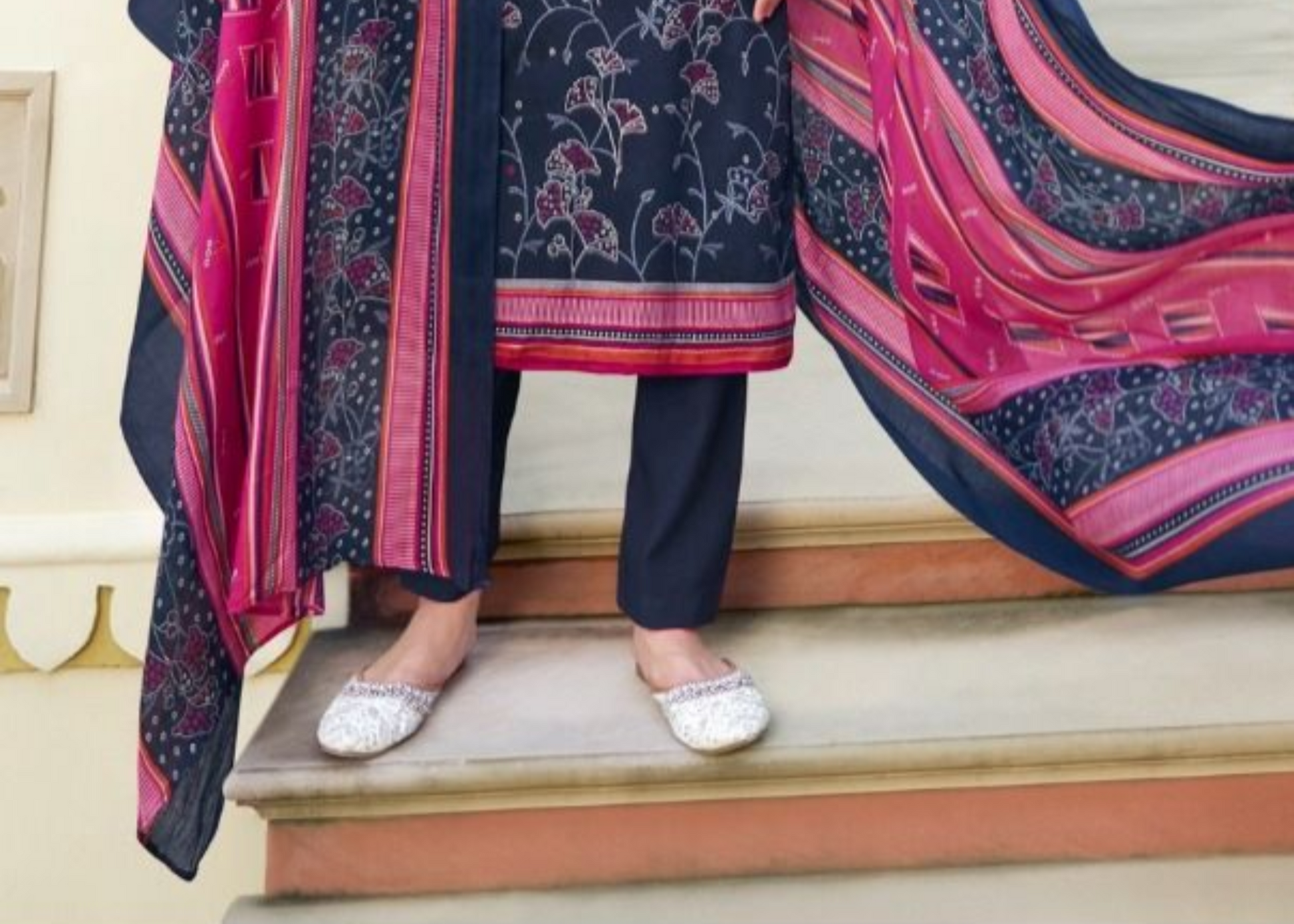 printed jam cotton salwar kameez with foil detailing

