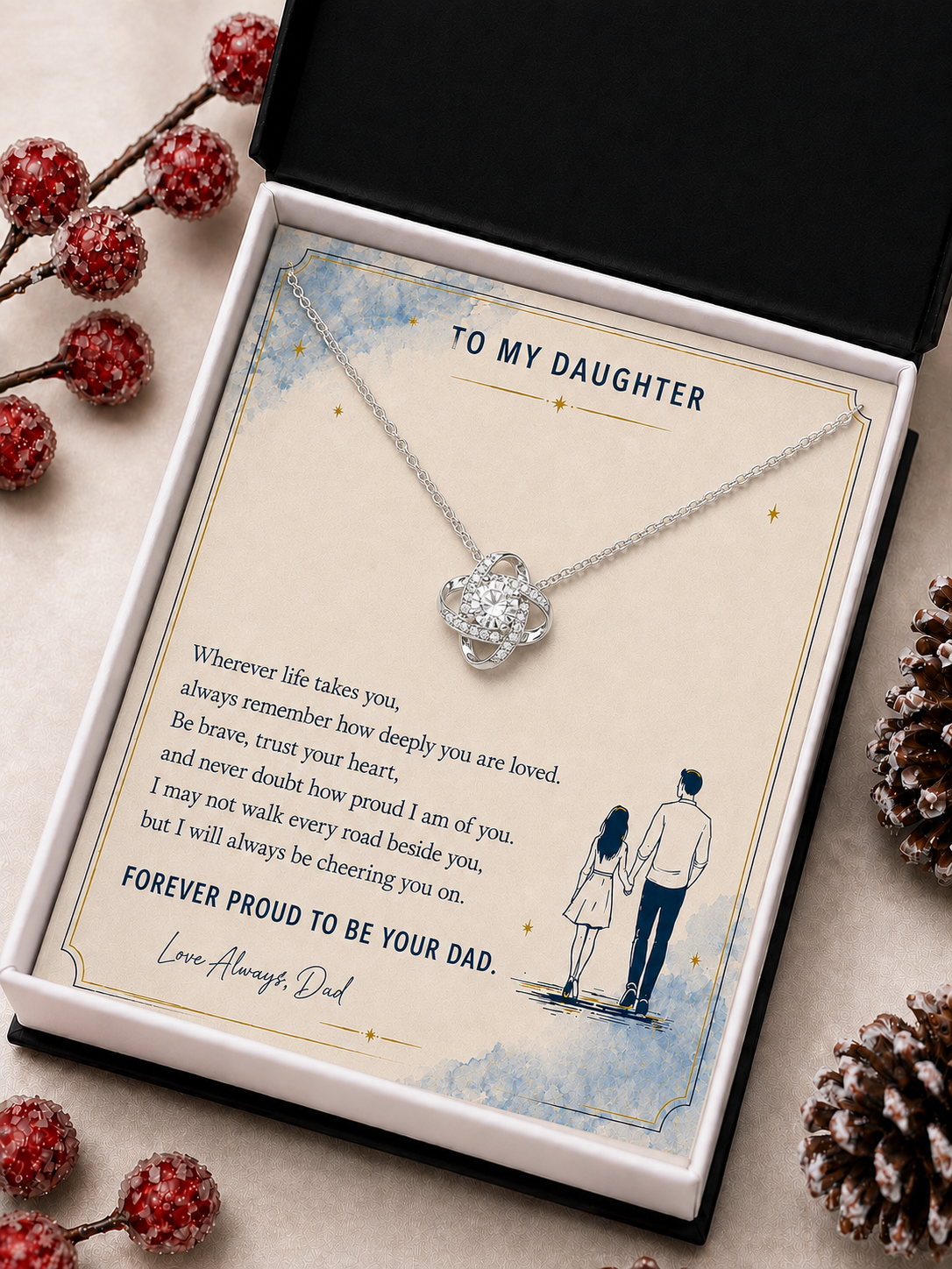 Dad to daughter jewelry gift in presentation box