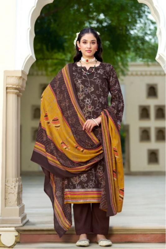 dark brown salwar kameez in pure jam cotton