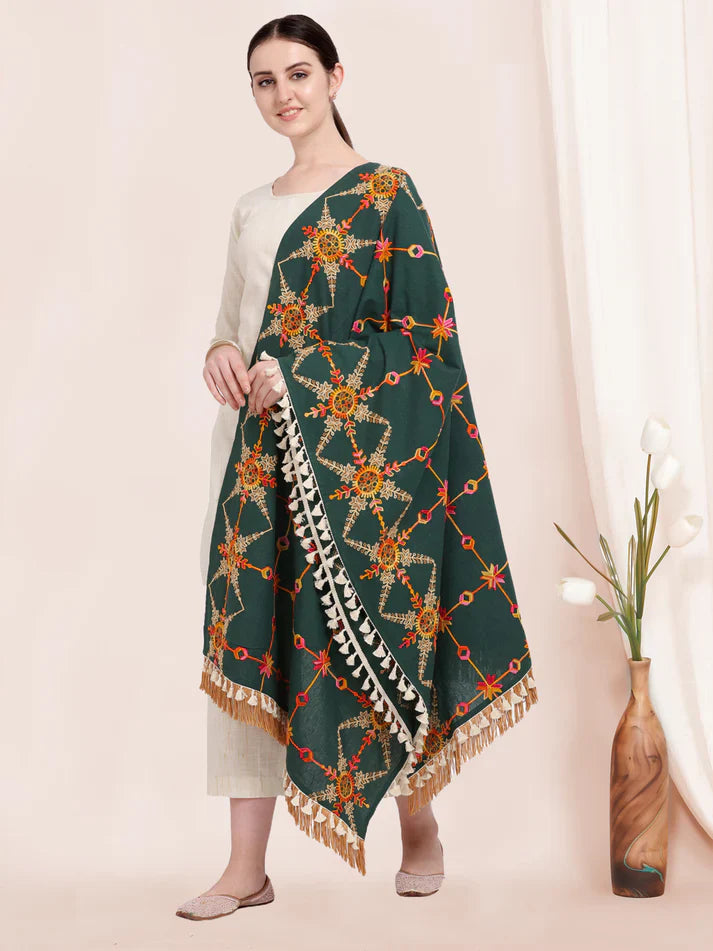 Traditional Dupatta In Dark Green For Canada