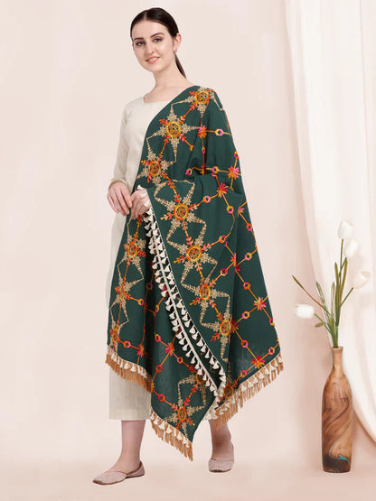 Traditional Dupatta In Dark Green For Canada