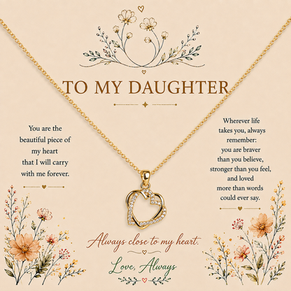 Daughter heart necklace gift with heartfelt message card
