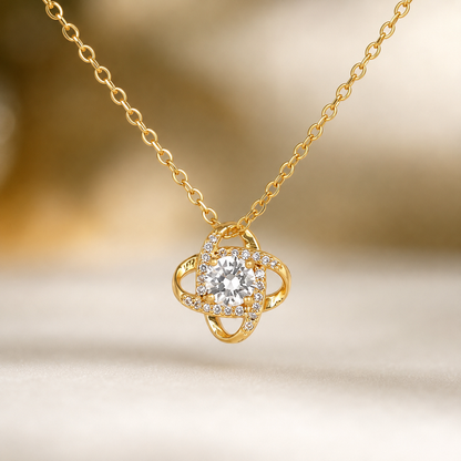 Daughter gift necklace featuring intertwined knot pendant and sentimental message card