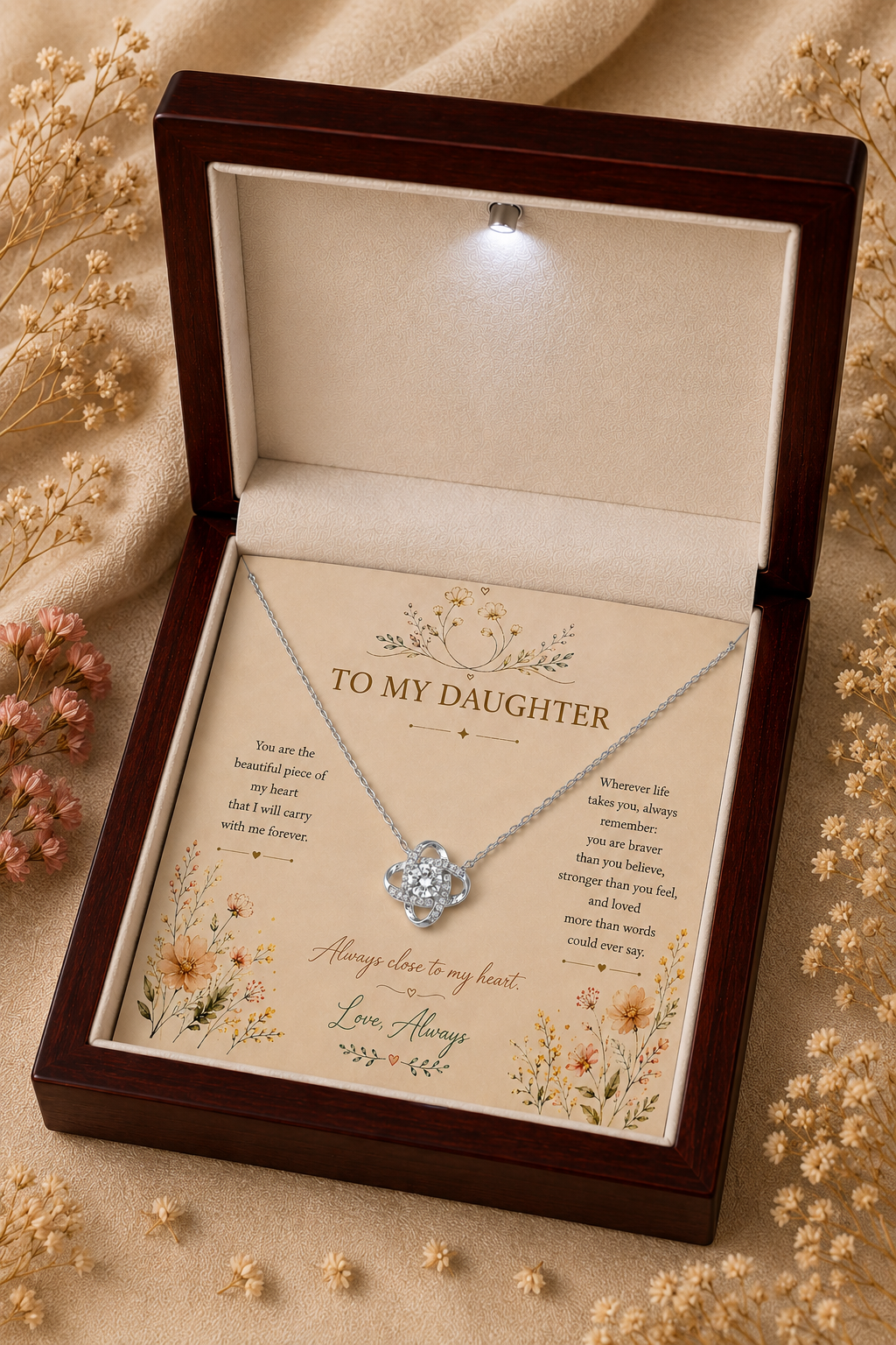 Daughter graduation gift pendant necklace with message card