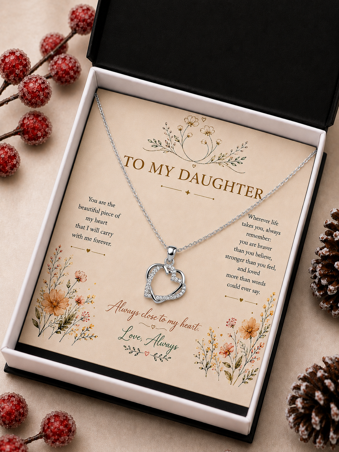 Daughter necklace with Always Close to My Heart message