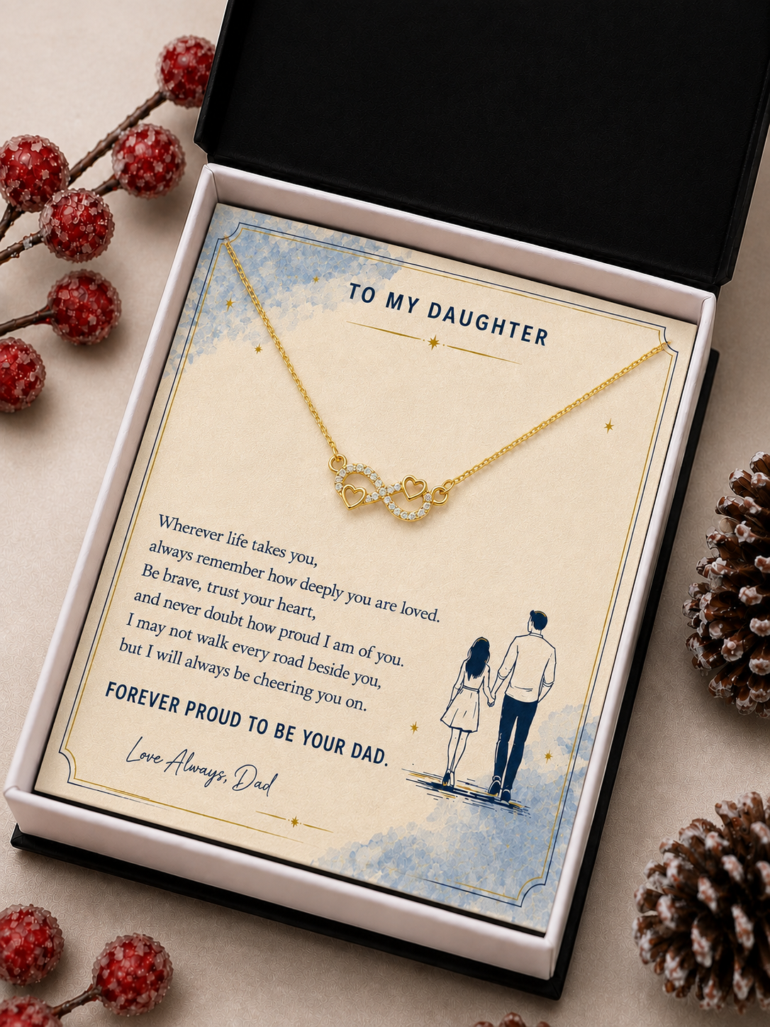 Daughter necklace with Forever Proud to Be Your Dad emotional message card