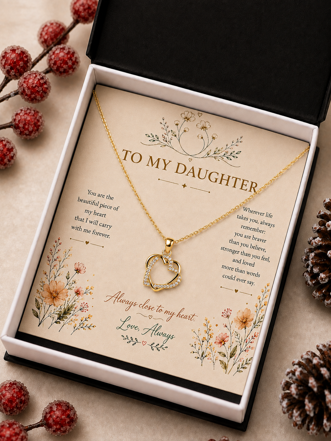 Heart pendant jewelry gift for daughter from mom or dad