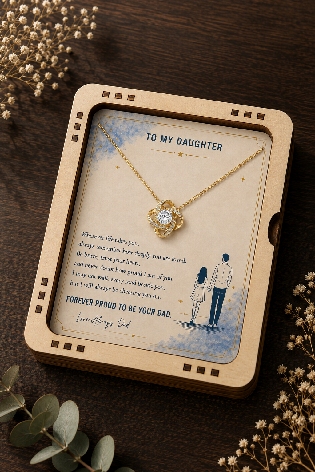 Father to daughter necklace gift with heartfelt card