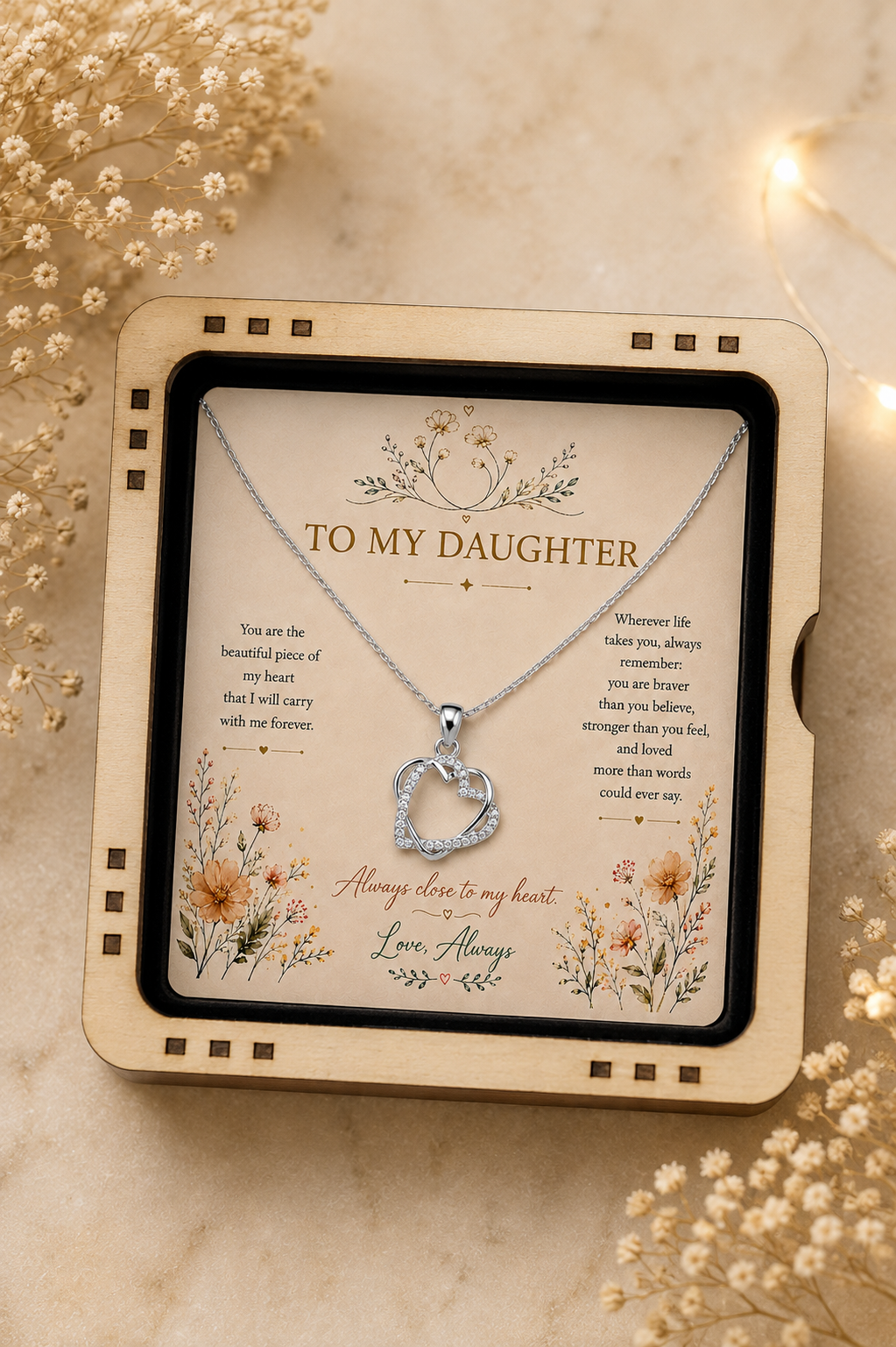 Daughter keepsake necklace with emotional message card