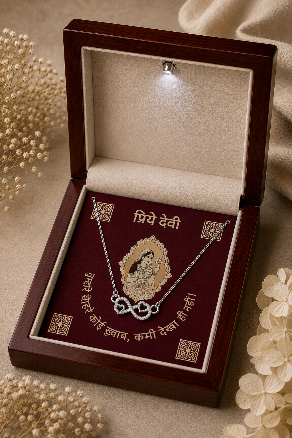 Silver-tone infinity pendant necklace with heart-shaped details for Devi