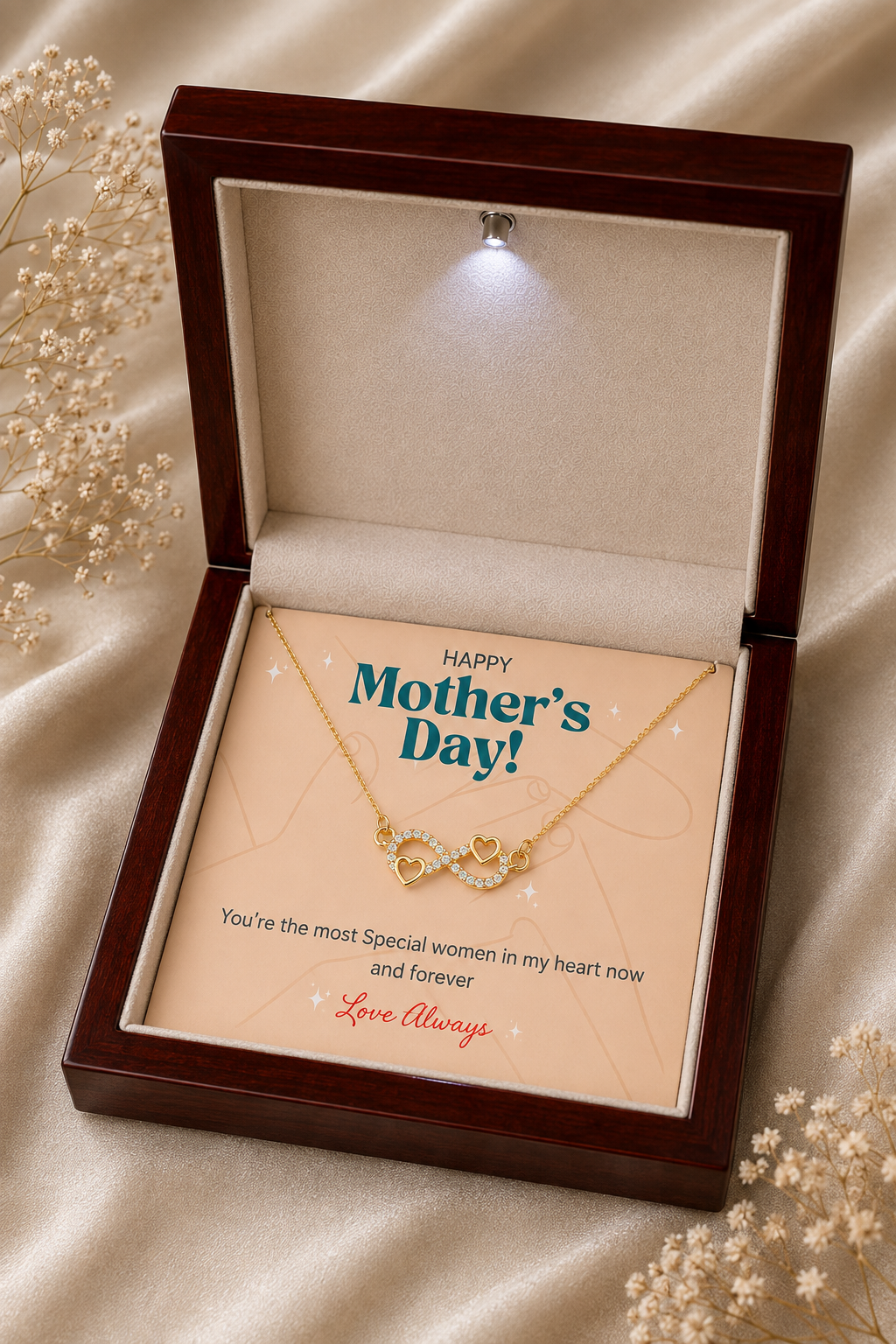 Elegant gold-tone heart infinity necklace gift for Mom