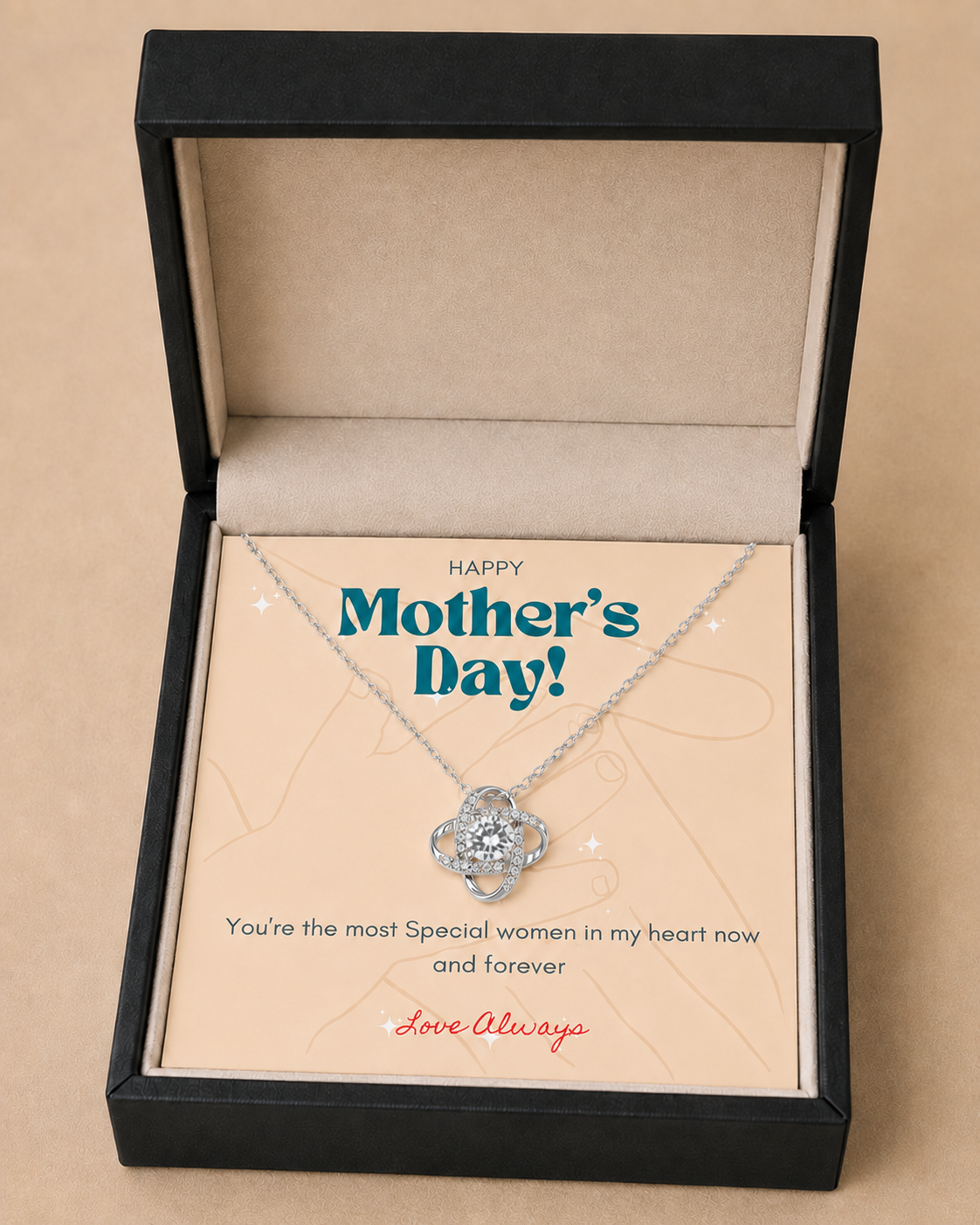 Mother's Day jewelry gift with premium wooden presentation box