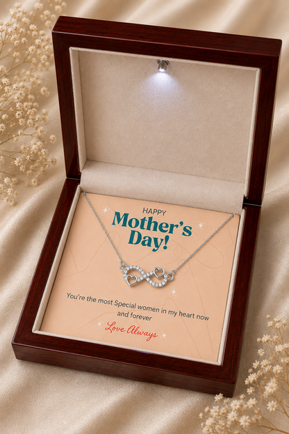 Elegant silver-tone heart infinity necklace gift for Mother
