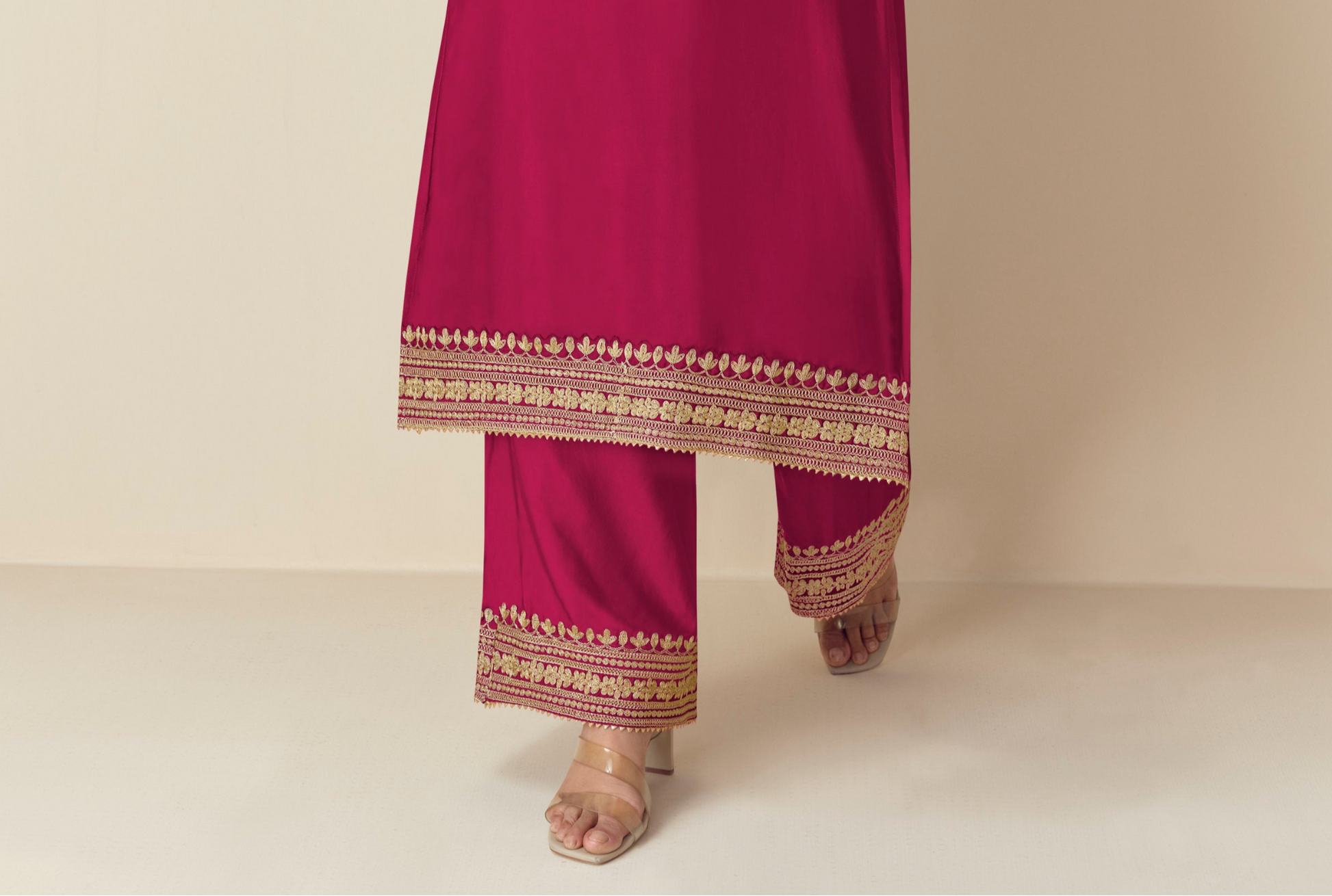 Wedding-Reception Special Dark Pink Color Plazzo Dress With Silk Dupatta