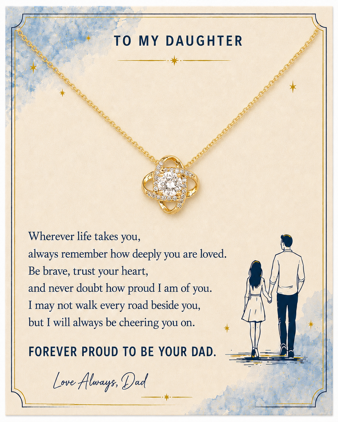 Gold-tone daughter pendant necklace with clear center accent