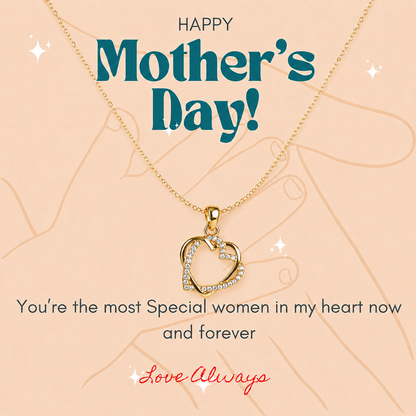 Gold-tone double heart pendant necklace gift for mother with message card