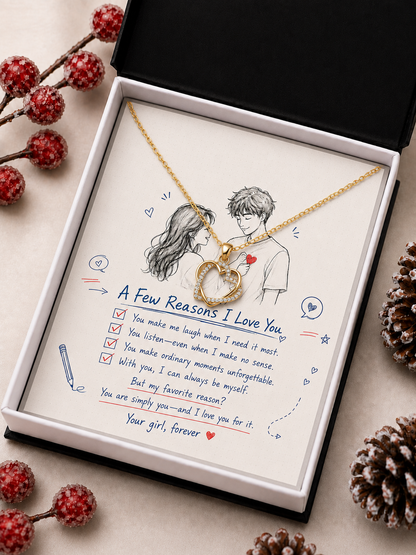 Gold-tone girlfriend necklace with illustrated love message card