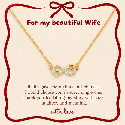 Gold-tone heart infinity necklace in jewelry gift box