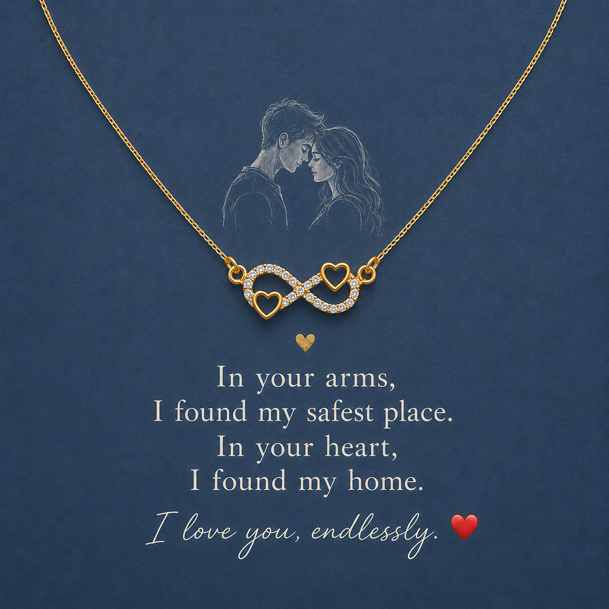 Gold-tone heart infinity pendant with crystal-style accents