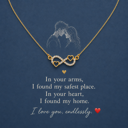 Gold-tone heart infinity pendant with crystal-style accents