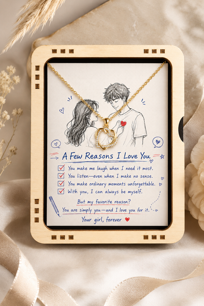 Gold-tone heart necklace gift for girlfriend with love card