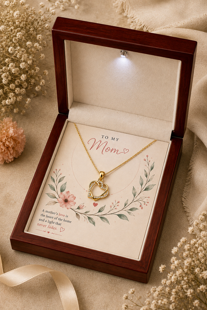 Gold-tone heart necklace gift for mother with message card